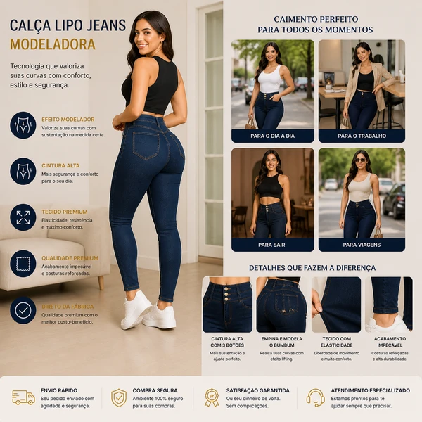 Kit 2 Calças Lipo Jeans Modeladoras - |DIRETO DA FÁBRICA|