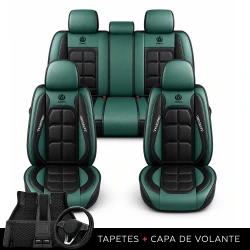 Kit Completo de Capas para Banco de Carro Velox  em Couro Legítimo Universal 5 Lugares Com Airbag + Tapetes e Capa de Volante