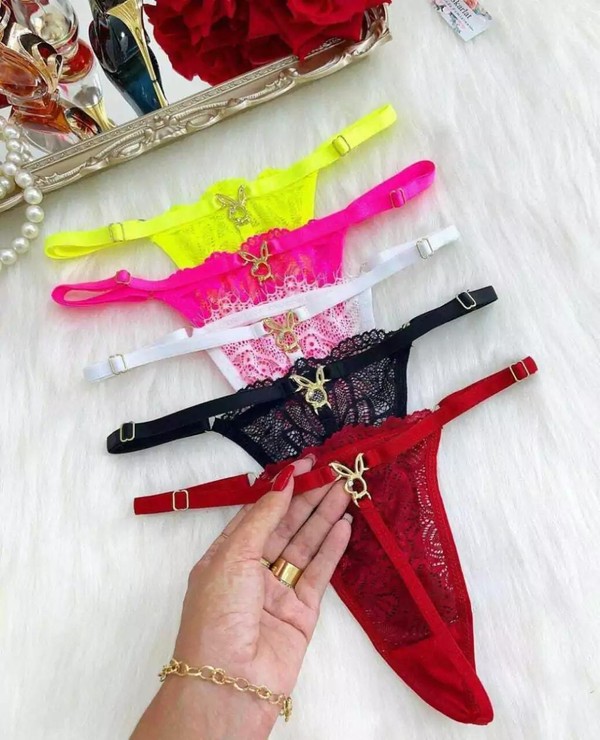 Calcinha Bunny  Fio dental renda coelho