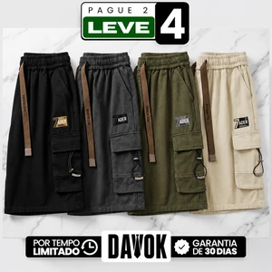 [Leve 4, Pague 2] Bermuda Zader Masculina em Algodão Twill, Poliéster e Elastano de Modelagem Ampla com Bolsos Cargo Utilitários 