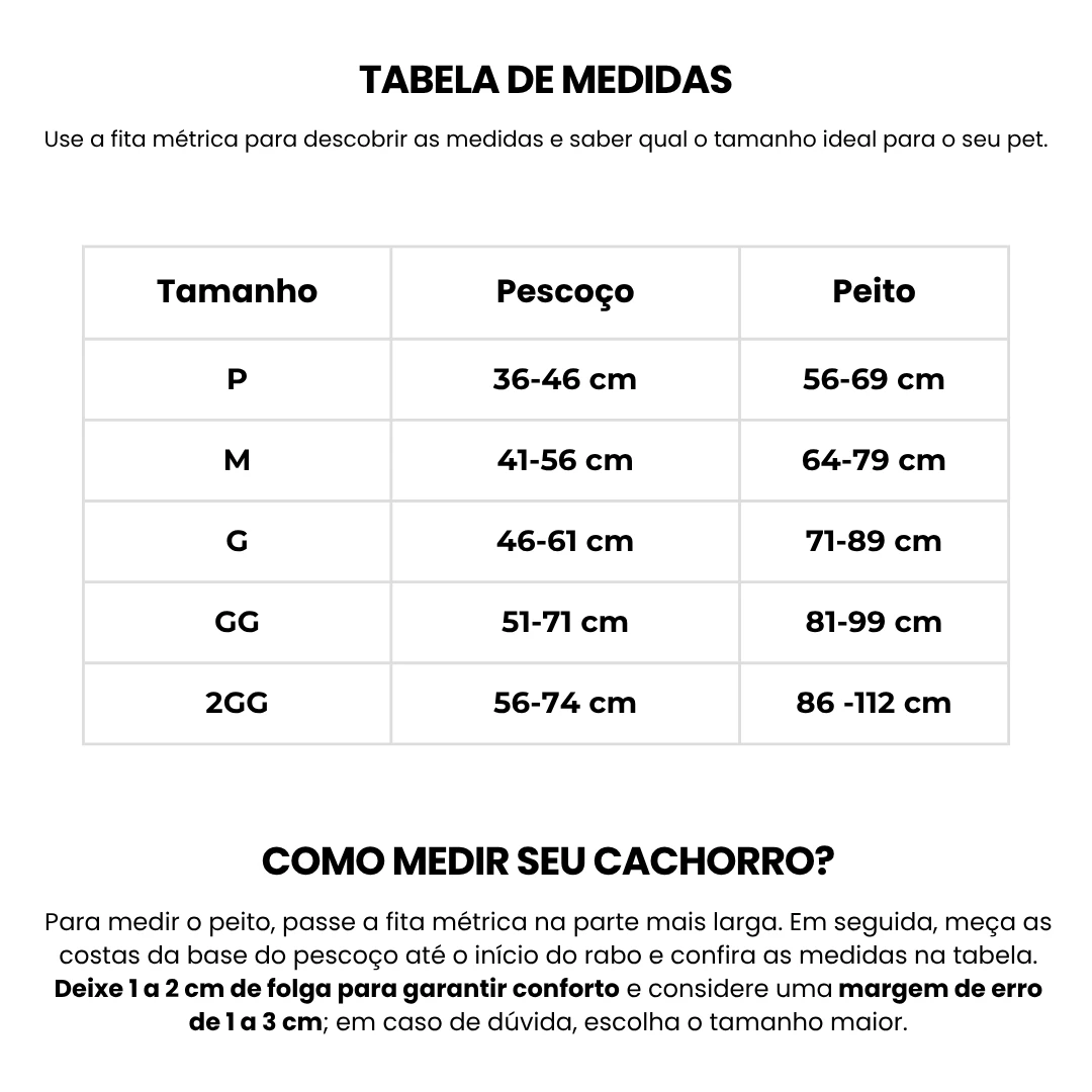 Tabela de medidas