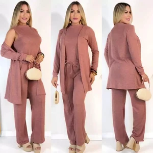 CONJUNTO FEMININO LÃNZINHA DE FRIO OUTONO INVERNO 3 PEÇAS ESTILOSO PANTALONA