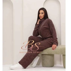 Conjunto Inverno Feminino elegante Tecido Malha Rib Quente