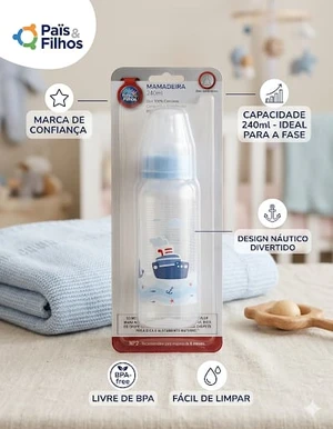 MAMADEIRA DE 240 ML COM BICO ASSIMETRICO