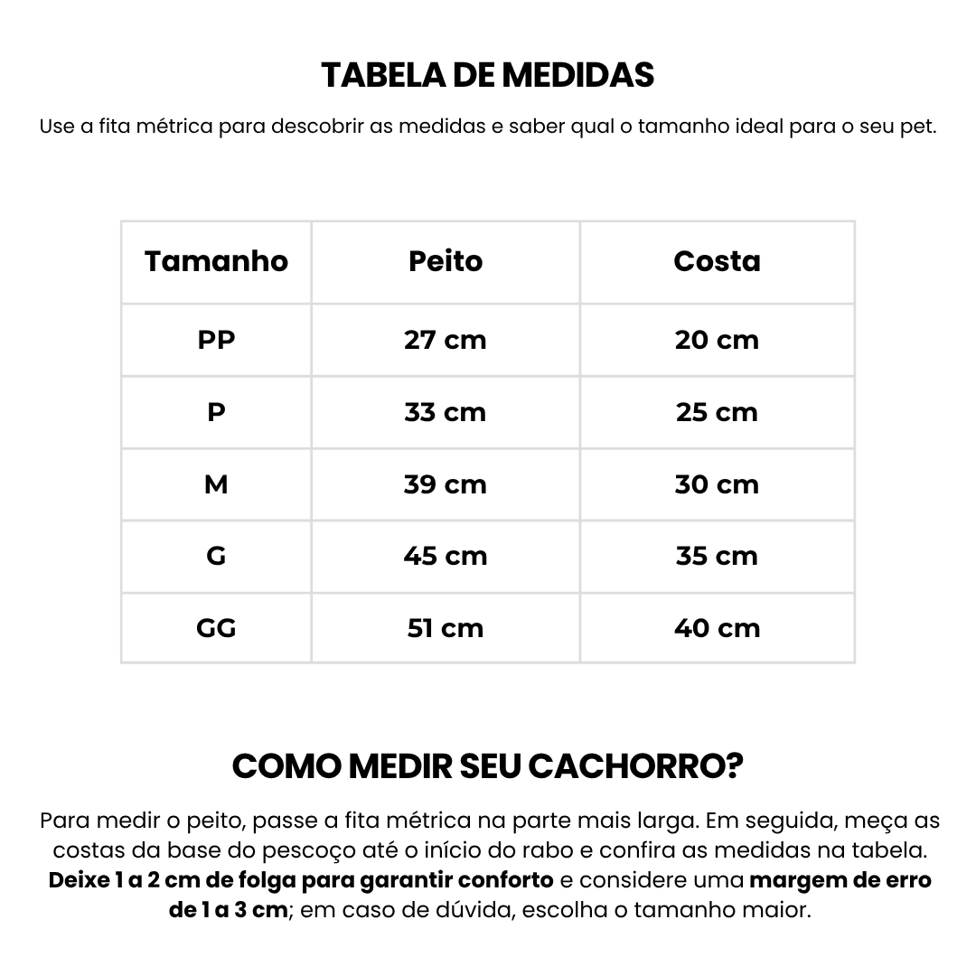 Tabela de medidas