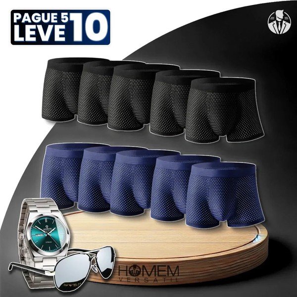 [Pague 5, Leve 10] Kit de Cuecas Brave BOX de Fibra de Bambu 