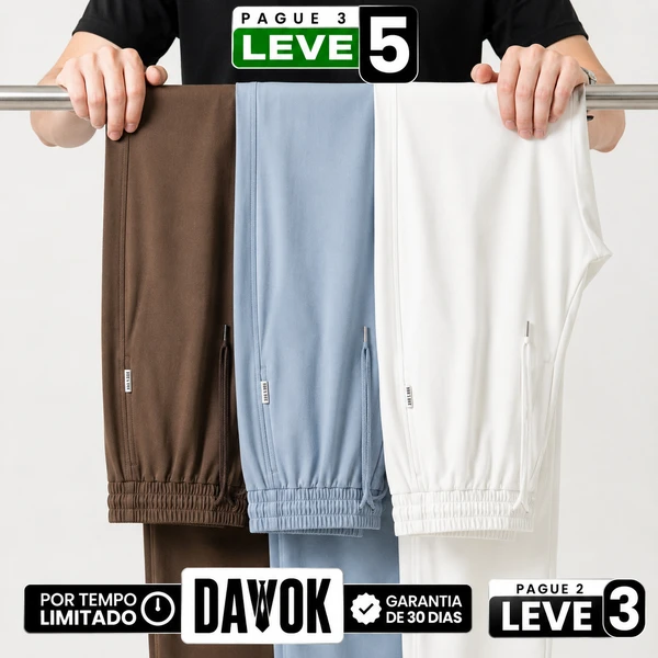 [Leve 3, Pague Só 2] Calça Keldor Masculina em Tecido Ice Silk e Elastano de Alta Fluidez com Cós Elástico Ajustável