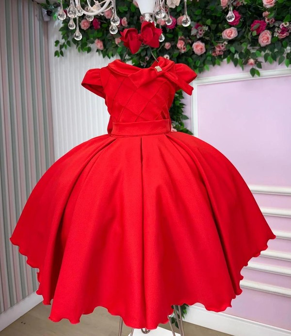 Vestido Luxo Vermelho - Gola com Laço 