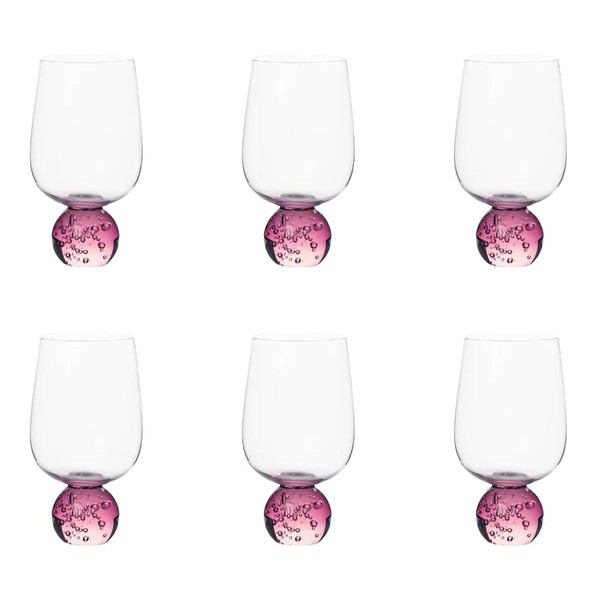 Jogo 6 Taças Base Esfera Rosa e Transparente 550ml