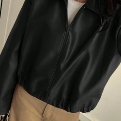 Velour Jaqueta Casual Solta de Couro Sintético Feminina, Ajuste Regular, Outono/Inverno