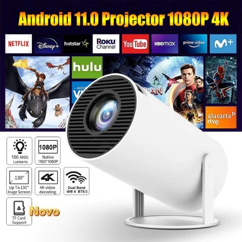 Projetor Inteligente HY300 PRO 4K Android 11 WiFi e Bluetooth