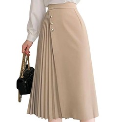 Saia Plissada Alfaiataria Com Botão Moda Evangelica Estilo Coreano