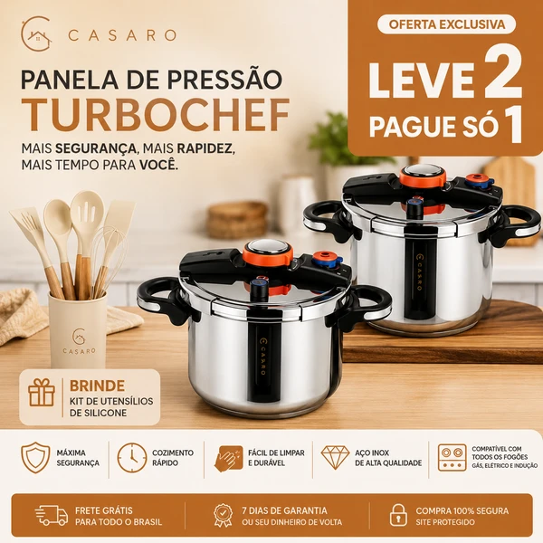 [Leve 2, Pague só 1] Panela de Pressão Turbo de Aço Inoxidável + Brinde: Kit Utensílios