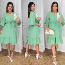 Vestido Feminino Curto Duna /Moda Evangelica / Tem elástico na cintura