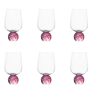 Jogo 6 Taças Base Esfera Rosa e Transparente 550ml