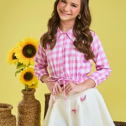 Conjunto Junino – Camisa Xadrez e Saia Rodada Laço – Rosa