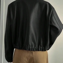 Velour Jaqueta Casual Solta de Couro Sintético Feminina, Ajuste Regular, Outono/Inverno