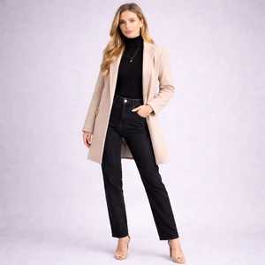 Calça Jeans Wide Leg Feminina Peluciada + Meia Térmica