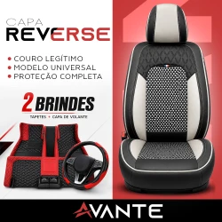 Kit Completo de Capas para Banco de Carro Reverse em Couro Legítimo Universal 5 Lugares Com Airbag + Tapetes e Capa de Volante