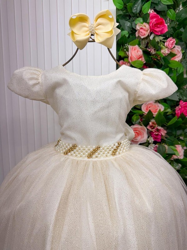Vestido Luxo Longo Com Aplicações - Off White 