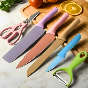 Conjunto de Facas 6 Peças Aço Inoxidável Colorido Multifuncional