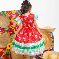 Vestido Junino - Vermelho C/ Verde Xadrez Floral 