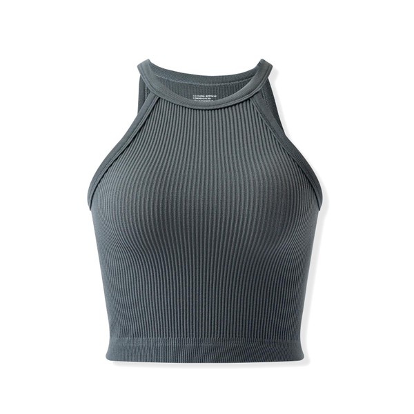 Cropped Feminino Canelado Gola Alta Sem Mangas