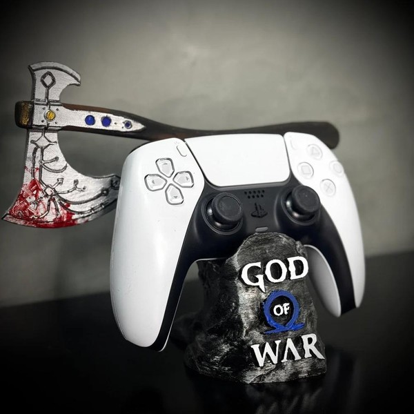 Suporte Premium Para Controle Playstation/xbox God Of War Ragnarok C/ Machado de luxo pintado a mão +CHAVEIRO DE BRINDE Pronta Entrega