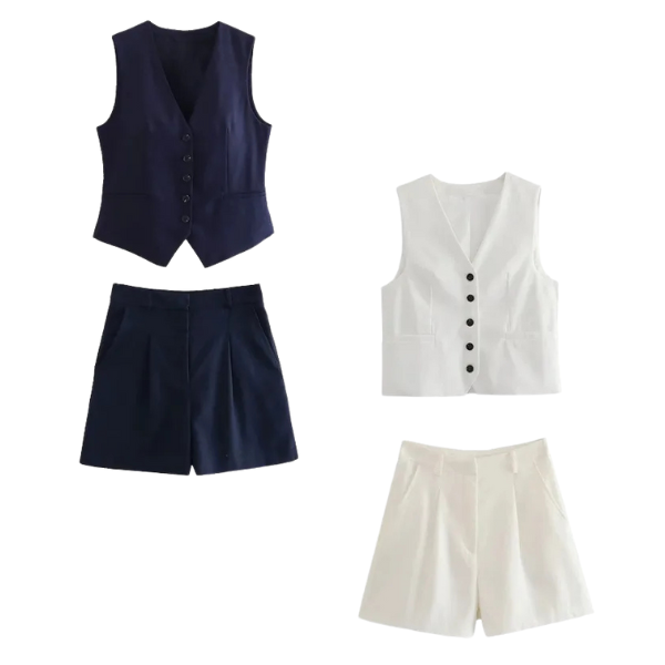 Conjunto Feminino em Alfaiataria – Colete e Shorts em Linho com Elegância Premium — foto 16