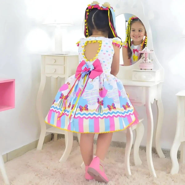 Vestido Infantil Festa Junina São Joao Quadrilha Tule Rosa