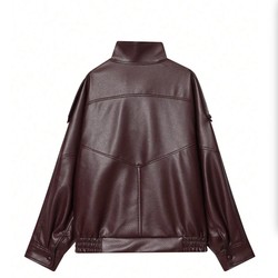 Jaqueta Feminina Oversized Couro Eco Gola Alta Estilo Europeia Vintage Premium Vynara