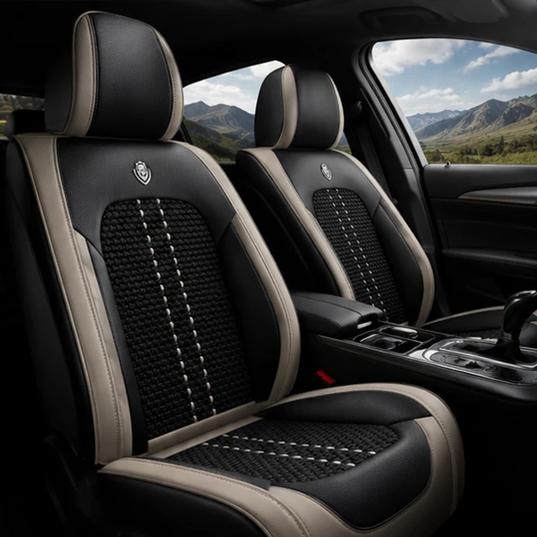 Kit Completo de Capas para Banco de Carro Acelon em Couro Legítimo Universal 5 Lugares Com Airbag + Tapetes e Capa de Volante