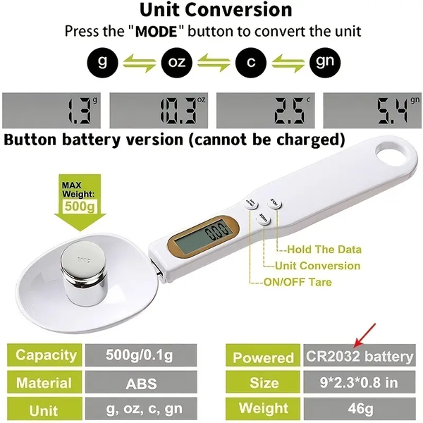 Mini Balança de Cozinha Digital, Balança Eletrônica De Alimentos LCD, Farinha De Cozinha, Leite, Café Em Pó, Peso Medida Colher, 0.1-500g