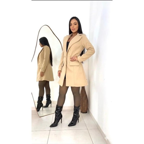 Casaco sobretudo feminino em tecido lã batida moda de inverno