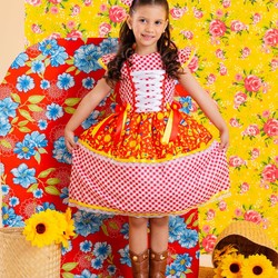 Vestido Junino - Xadrez Estampado Fogueirinha Violão 