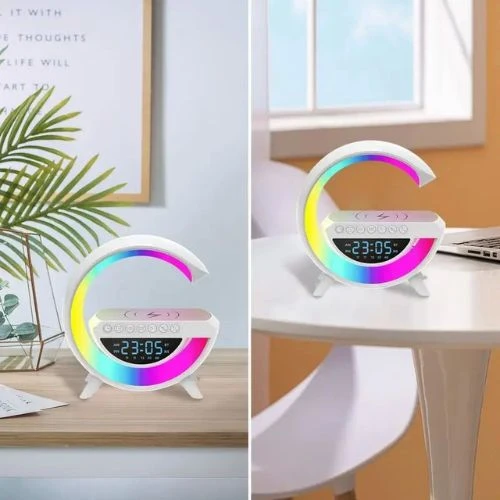 Luminária Inteligente G Speaker 5 em 1 Bluetooth Carregador Sem Fio e Relógio