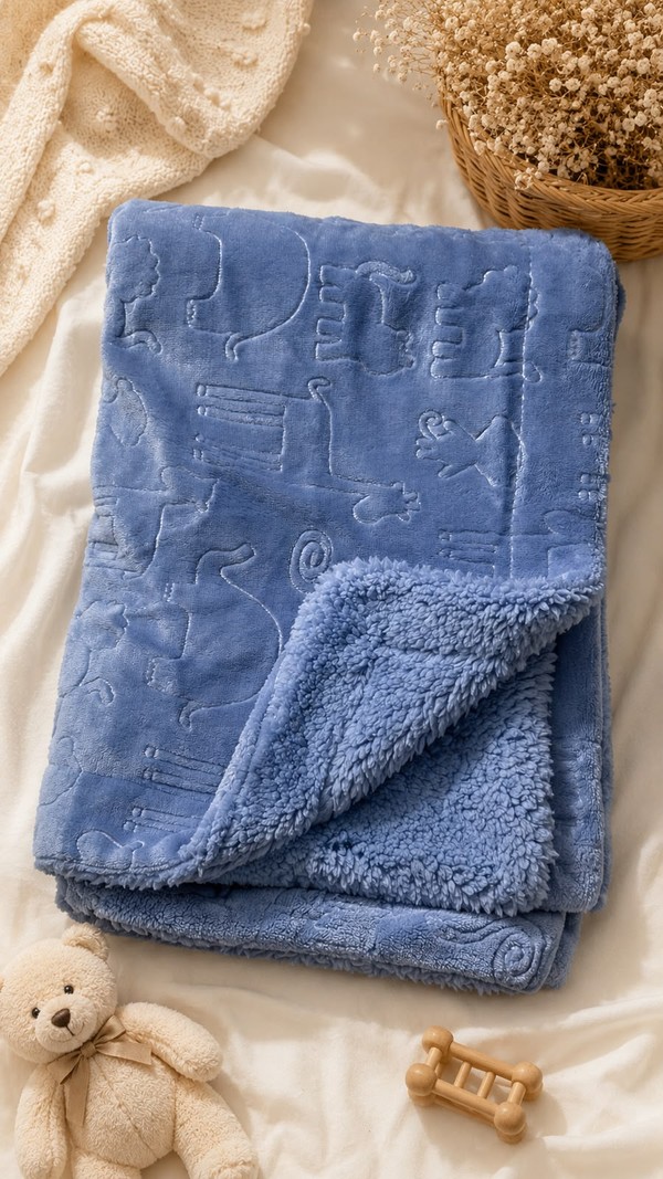 COBERTOR DOTS ESTAMPADO CHEVRON AZUL LAÇO BEBE EL3699