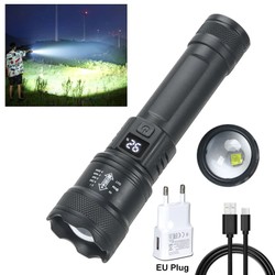Forte Poder Lanternas LED, Tocha Tática, Display Luz, Carregamento USB, Camping, Pesca, Lanterna Zoom de Emergência, 2000LM, Alta