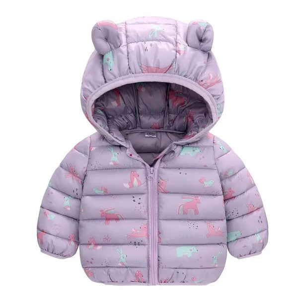 Jaqueta de Inverno Infantil Com Capuz e Zíper