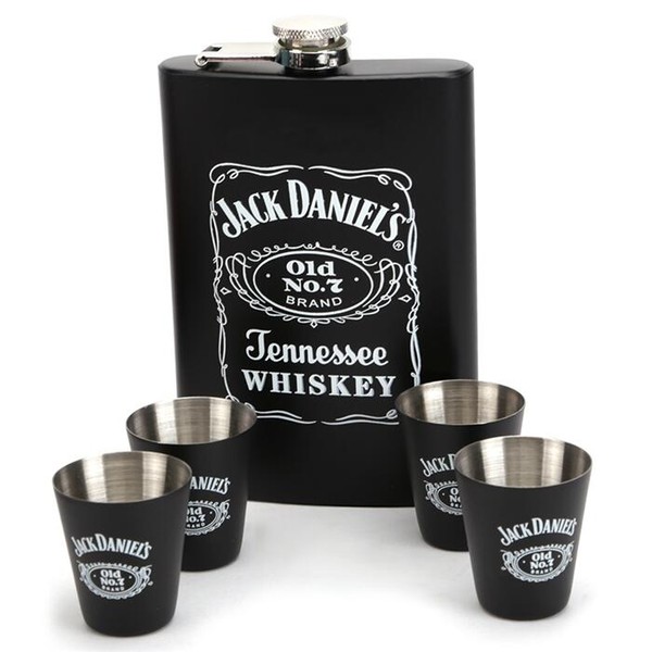 Kit Jack Daniel's 6 peças (Cantil - Funil - 4 Copos) Preto