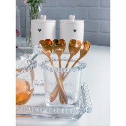 Conjunto 4 Colheres Aço Inox P/Chá Heart Dourado