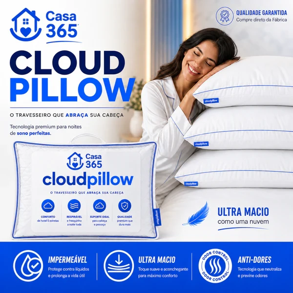 CloudPillow™ Travesseiro Premium Pluma de Ganso - Conforto de Hotel 5 Estrelas