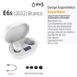 E7S TWS HiFi Fone De Ouvido Bluetooth 5.0 Sem Fio Com Cancelamento De Ruído Display LED A6s E6s