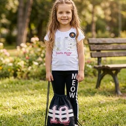 6837 CONJUNTO MEOW PRETO PAETÊ BLUSA CALÇA E BOLSA TIME KIDS