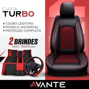 Kit Completo de Capas para Banco de Carro Turbo em Couro Legítimo Universal 5 Lugares Com Airbag + Tapetes e Capa de Volante
