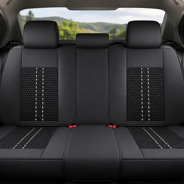 Kit Completo de Capas para Banco de Carro Acelon em Couro Legítimo Universal 5 Lugares Com Airbag + Tapetes e Capa de Volante