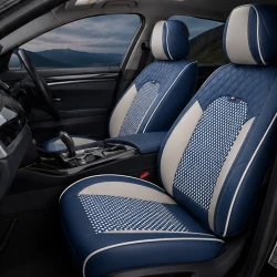 Kit Completo de Capas para Banco de Carro Reverse em Couro Legítimo Universal 5 Lugares Com Airbag + Tapetes e Capa de Volante