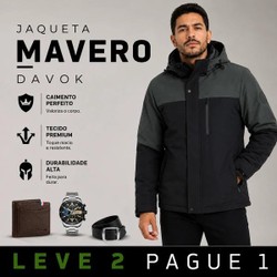 Jaqueta Masculina Mavero em Interior Forrado Térmico a Prova D'Água e Capuz Removível +BRINDES: Relógio, Cinto e Carteira
