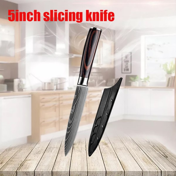 Conjunto de facas de cozinha em aço inoxidável, Laser Damasco, Japonês Santoku Cleaver, Fatiar Utilitário Chef Faca, 7CR17, 440C, 3 Pcs