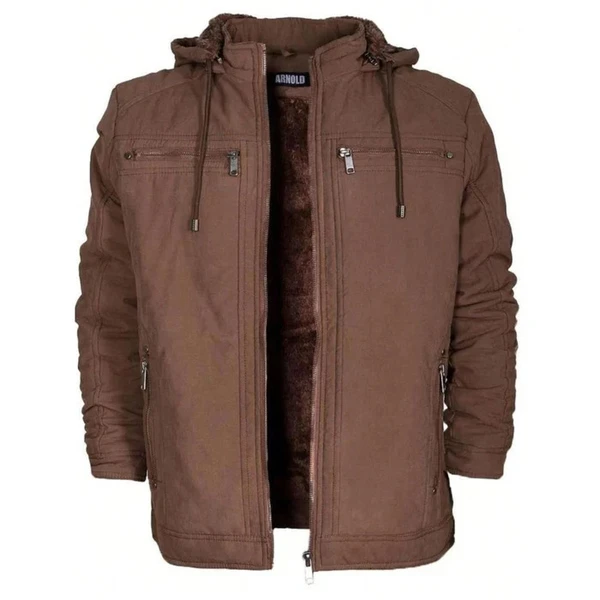Jaqueta Sarja Masculina Com Capuz Removível Forrada